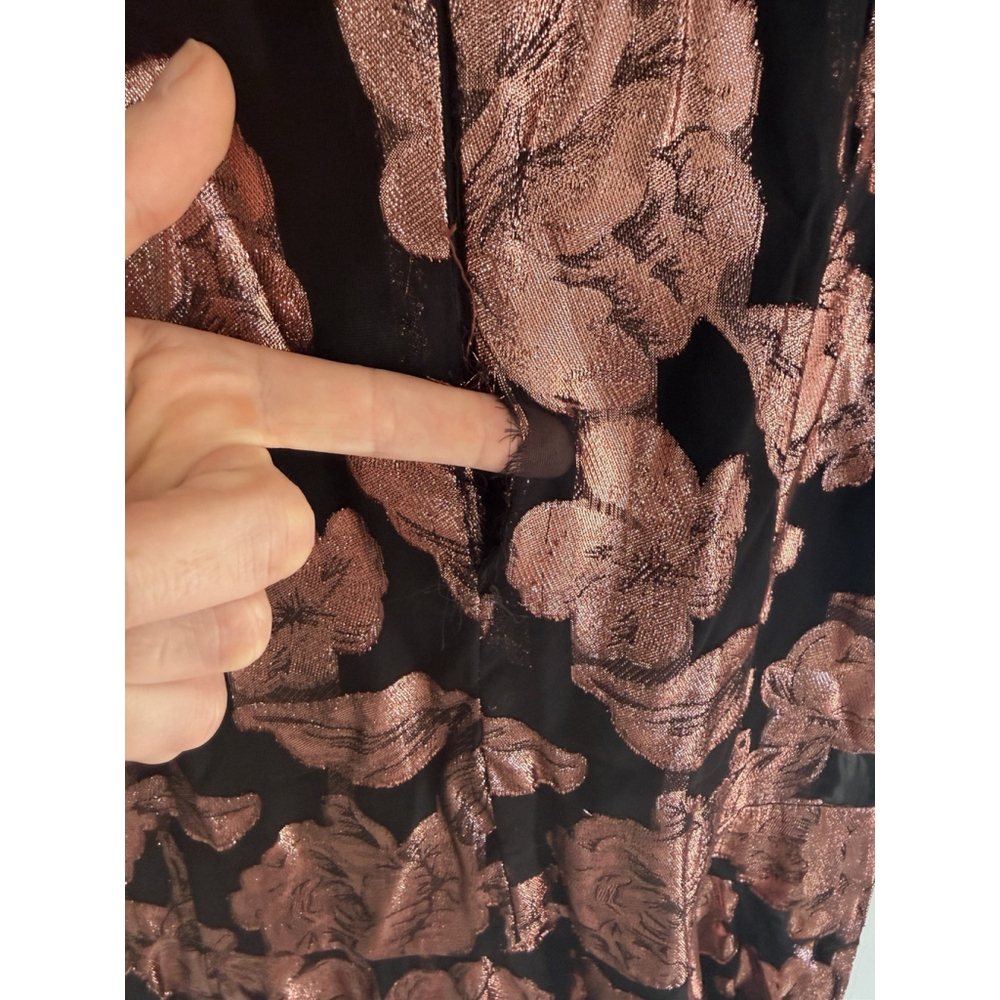Yumi Kim Black Chiffon Rose Gold Metallic Floral Print Mock Neck Maxi Dress Med - Picture 8 of 9